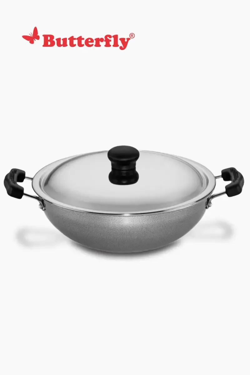 Butterfly Raga Nonstick Round Base Kadhai with SS Lid – 200 MM