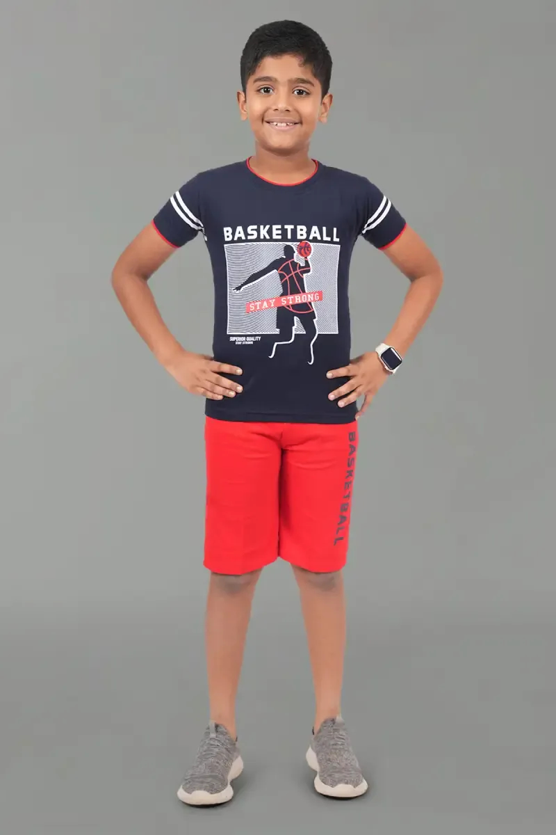Cotton Printed T-shirt with Shorts Set for Boy (2-Pcs Set)