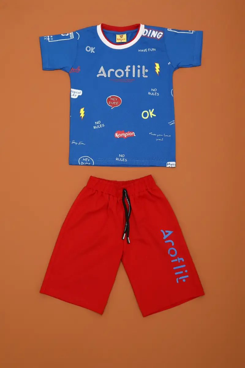 Cotton Printed T-shirt with Shorts Set for Boy (2-Pcs Set)