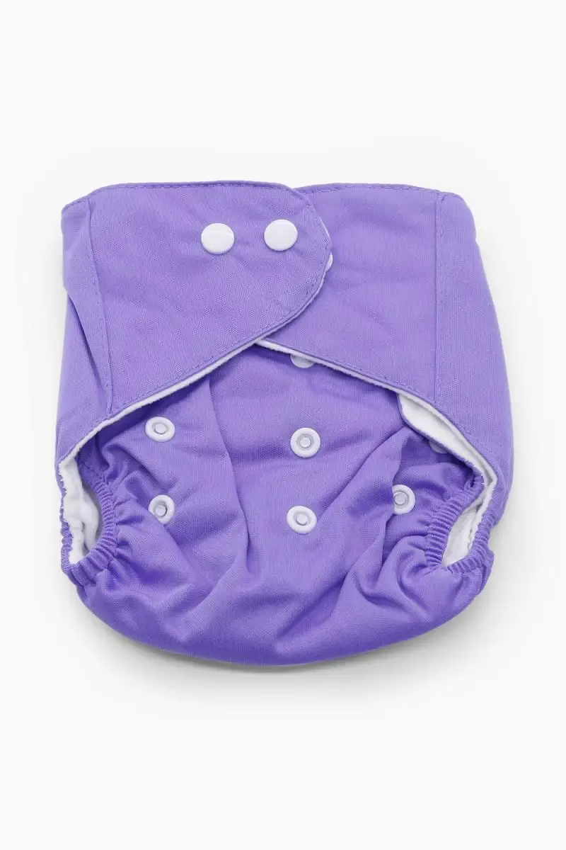 Reusable Baby Diaper with Button Closure - Pack of 1 (Purple)