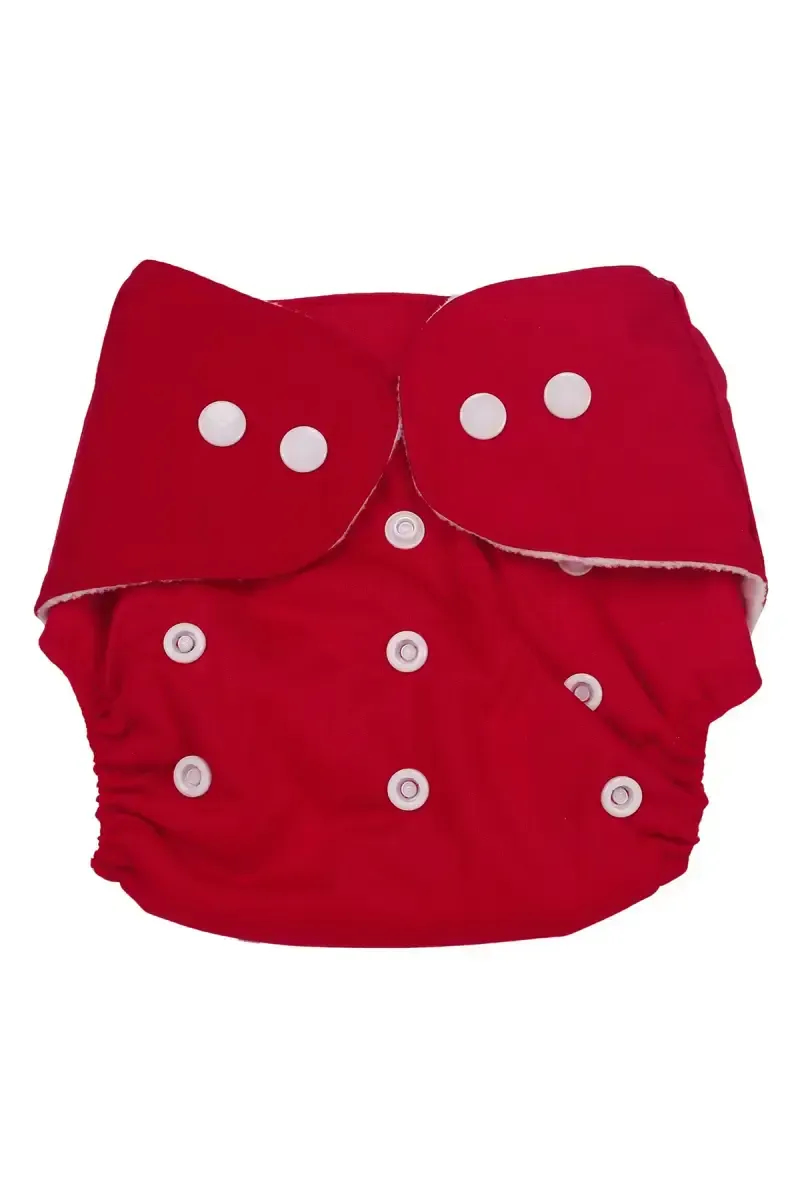 Reusable Baby Diaper with Button Closure - Pack of 1 (Red)