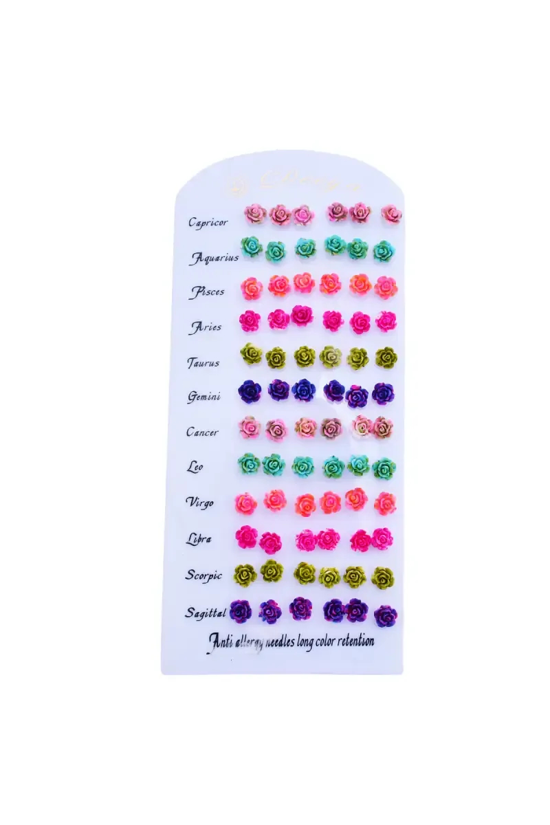 Colorful 36 Pairs of Flower Stud Earrings for Girls & Women