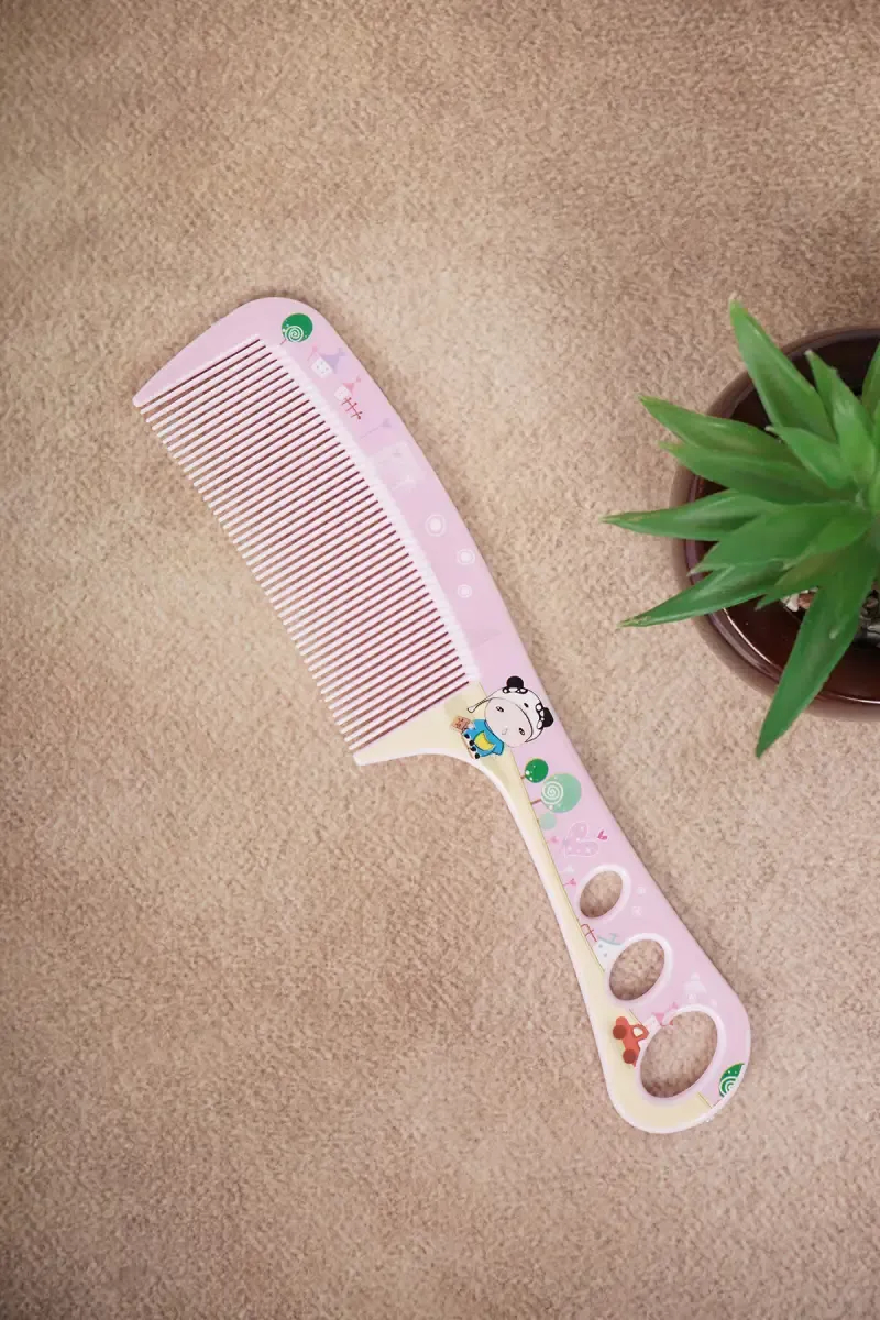 SST Printed De-tangling Comb with Handle (Pink) - Pack of 1 