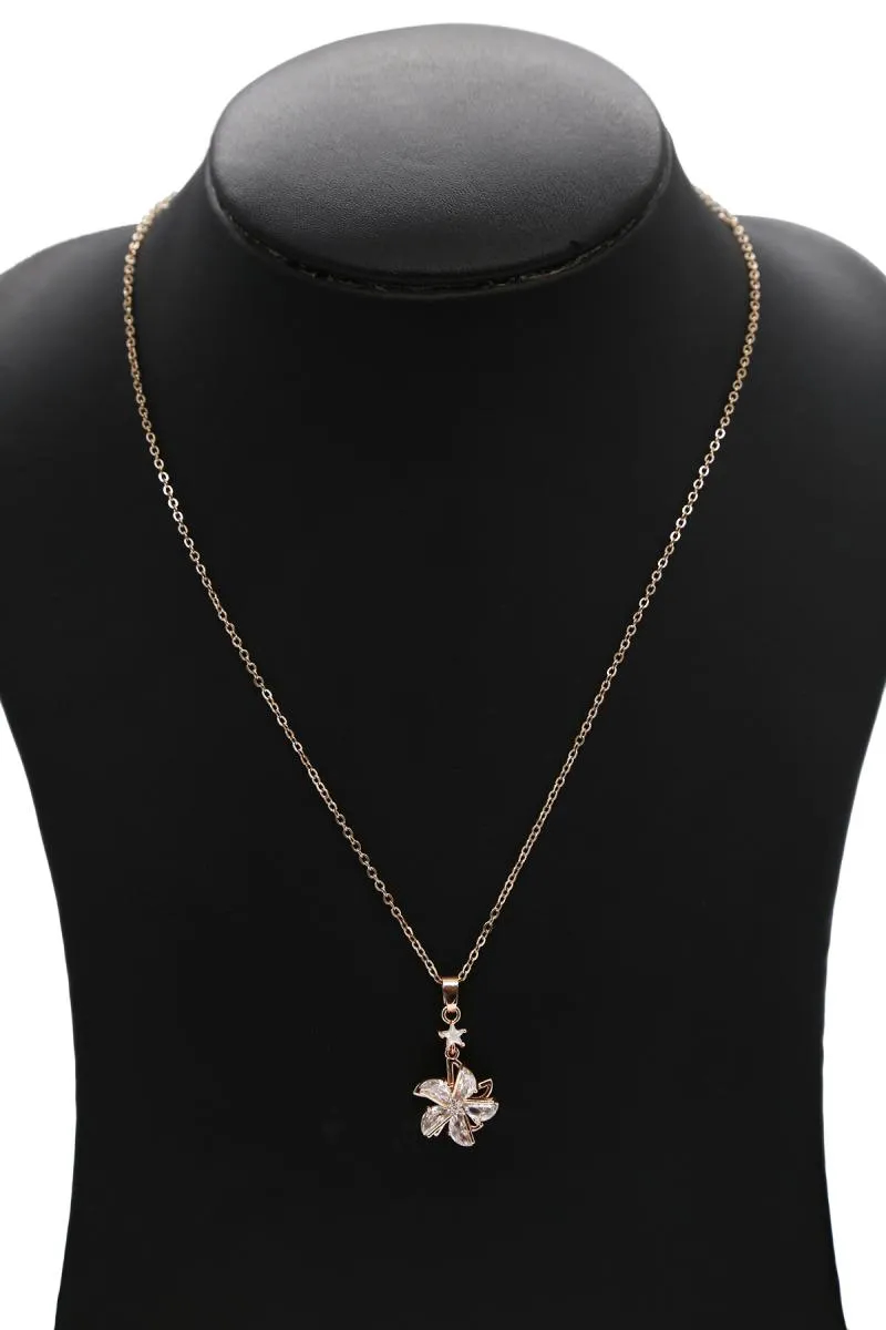 Rose Gold Rotating Flower Pendant Chain for Women