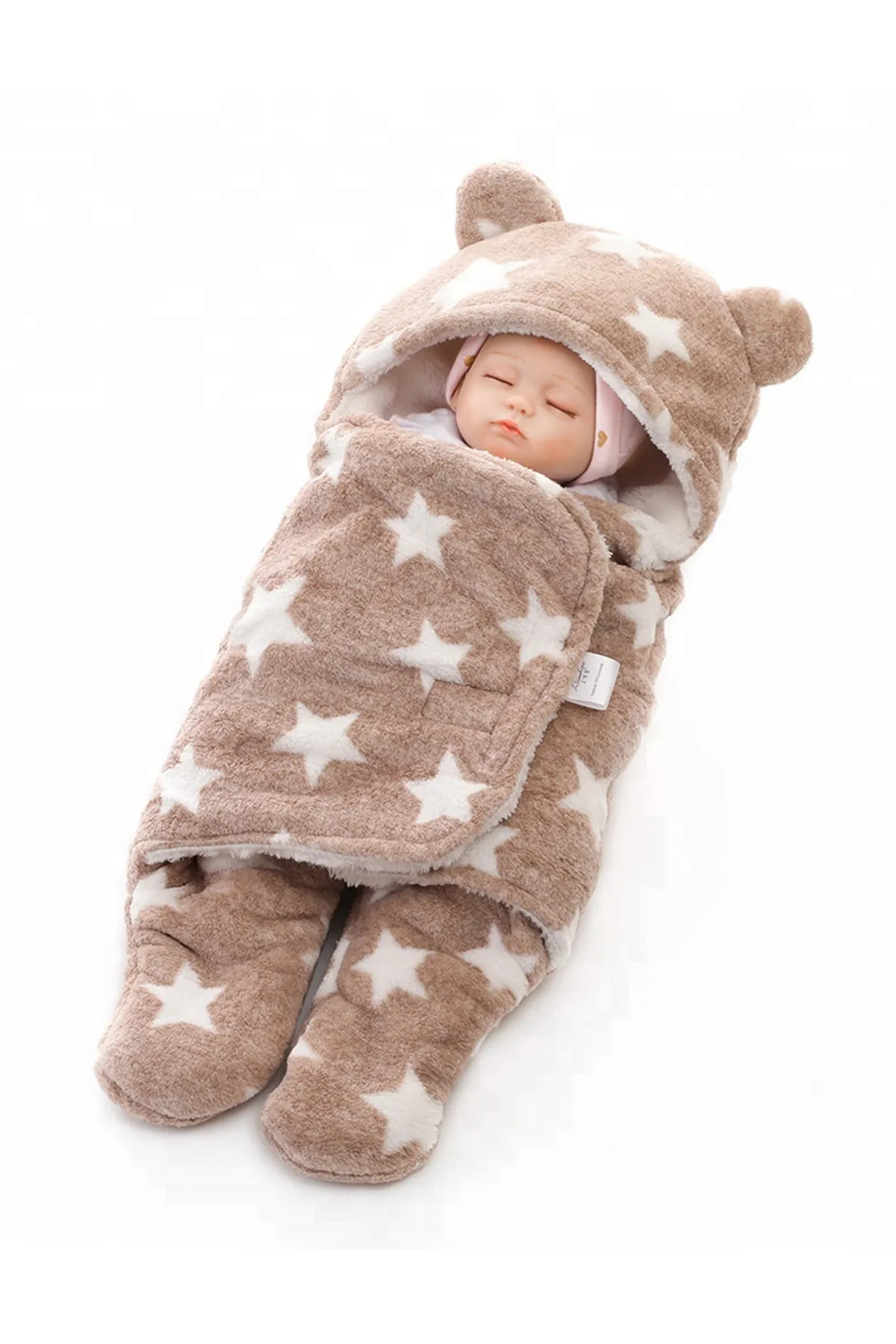 Brandonn Newborn Super soft Swaddle Hooded Blanket Wrapper - Pack of 1 (Beige)