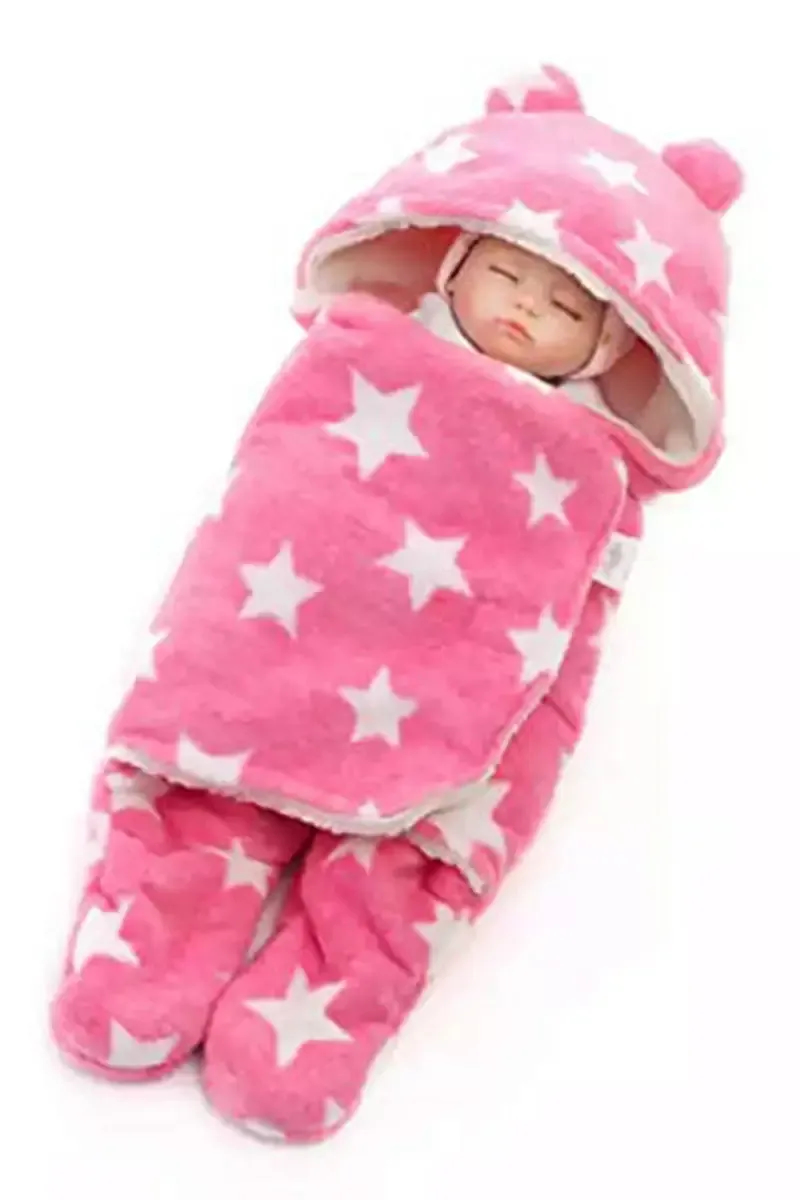 Baby Zone Coral Fleece Printed Hooded Baby Blanket (Pink)