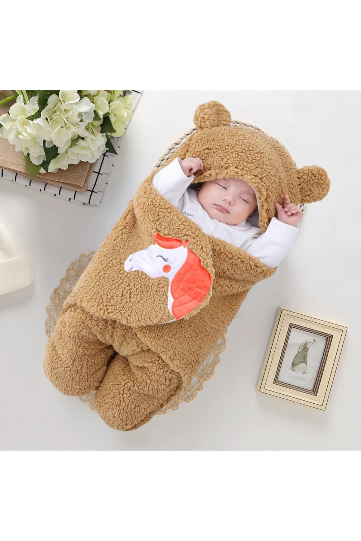 Brandon Newborn Super soft Fleece Hooded AC Blanket Wrapper - Pack of 1 (Beige)