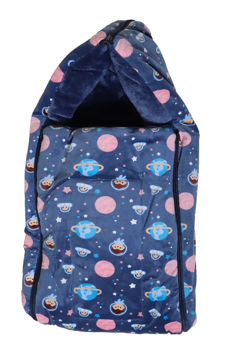 Babyzone Coral Fleece Printed Baby Sleeping Bag Pack of 1 (Blue)