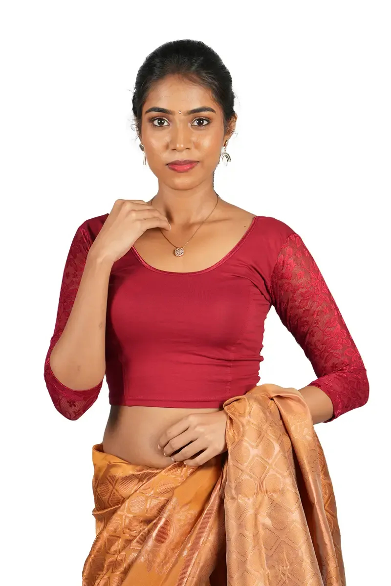 Cotton Lycra Netted Sleeve Readymade Blouse for Women