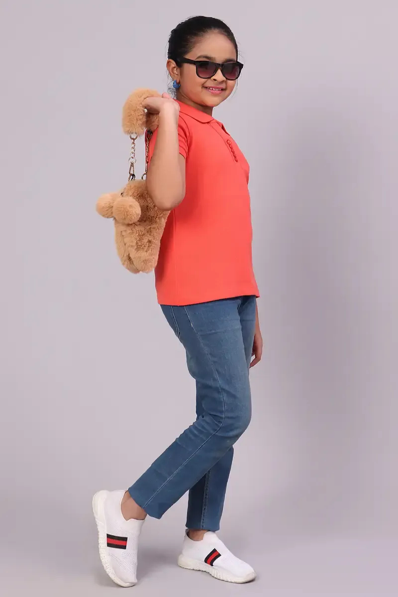 Cotton Solid Polo T-Shirt for Girl (3-16 Yrs)
