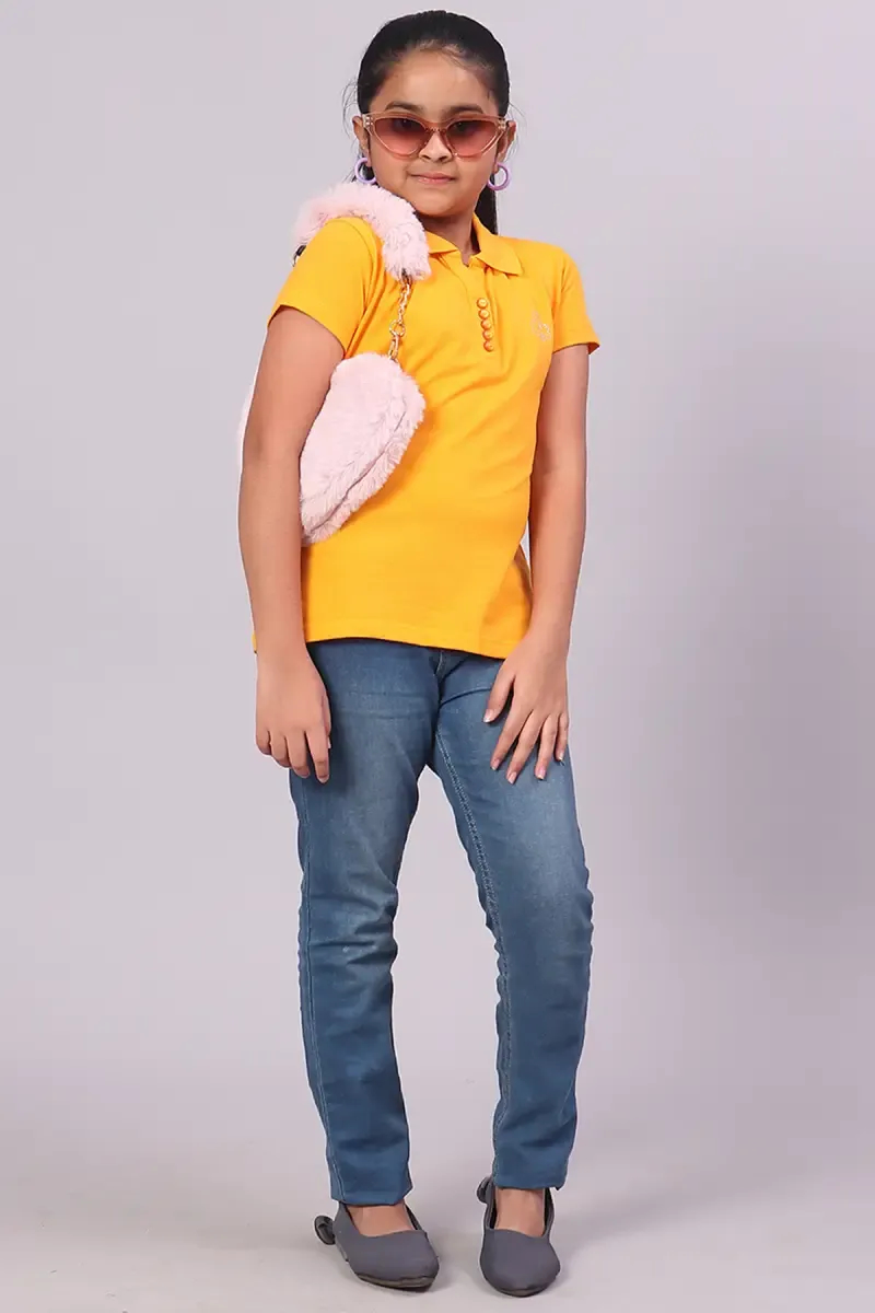 Cotton Solid Polo T-Shirt for Girl (3-16 Yrs)