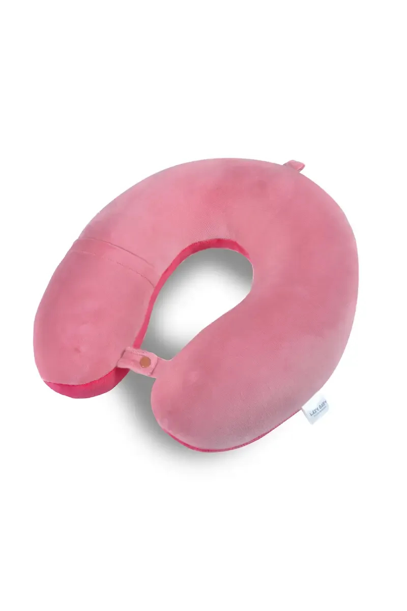 Lazy Baby Cotton Polyester Fibre Hook & Loop Neck Baby Pillow (Baby Pink) 