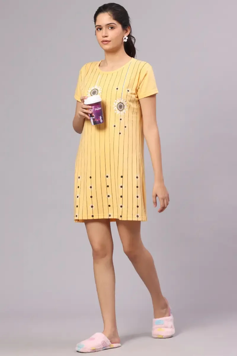 Cotton Floral Printed Night Dress for Women