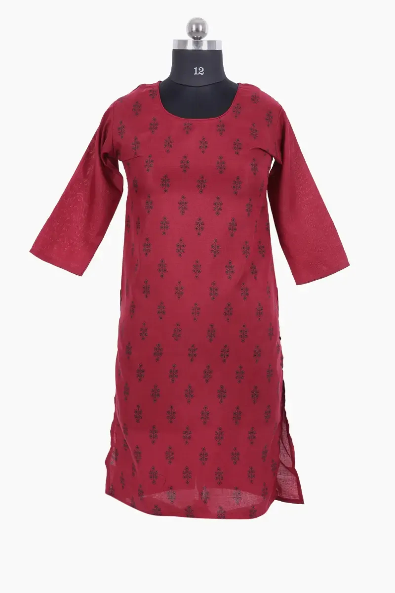 Cotton Blend Ethnic Motifs Print Kurti for Women
