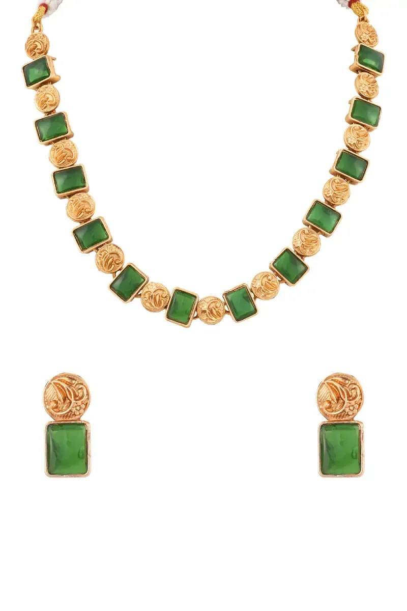 Gold Plated Square Design Necklace Set for Women