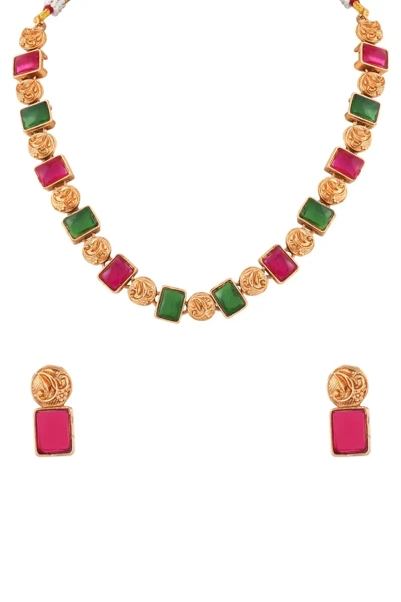 Gold Plated Square Design Necklace Set for Women
