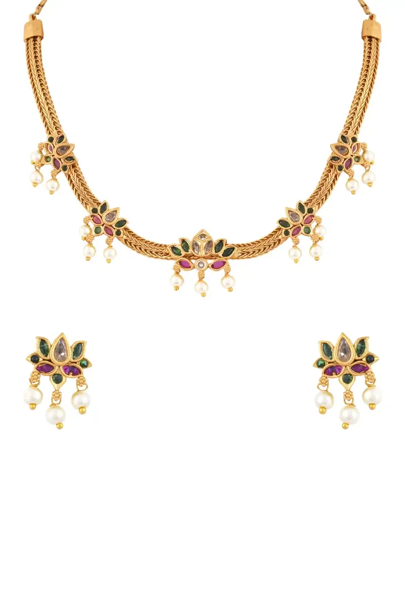 Lotus Design Necklace with Earrings Set for Women