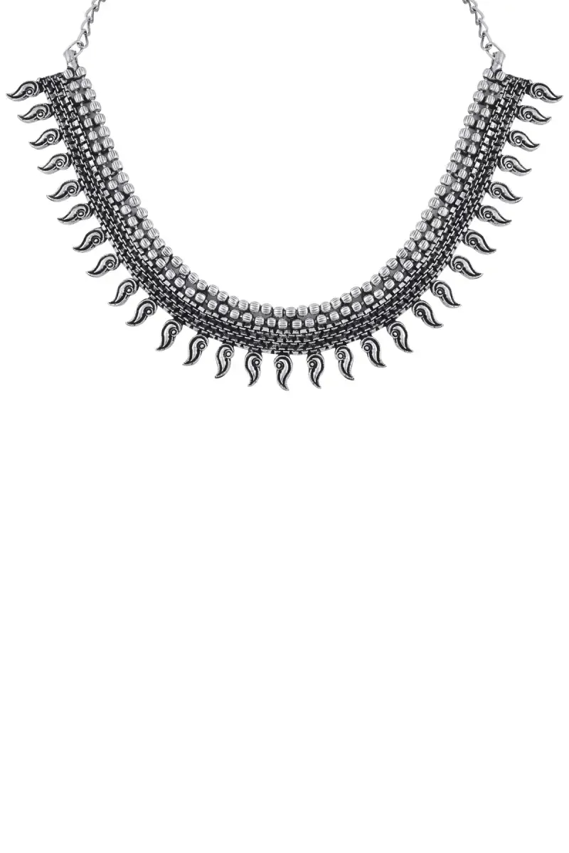 Oxidised Silver Paisley Design Necklace for Women