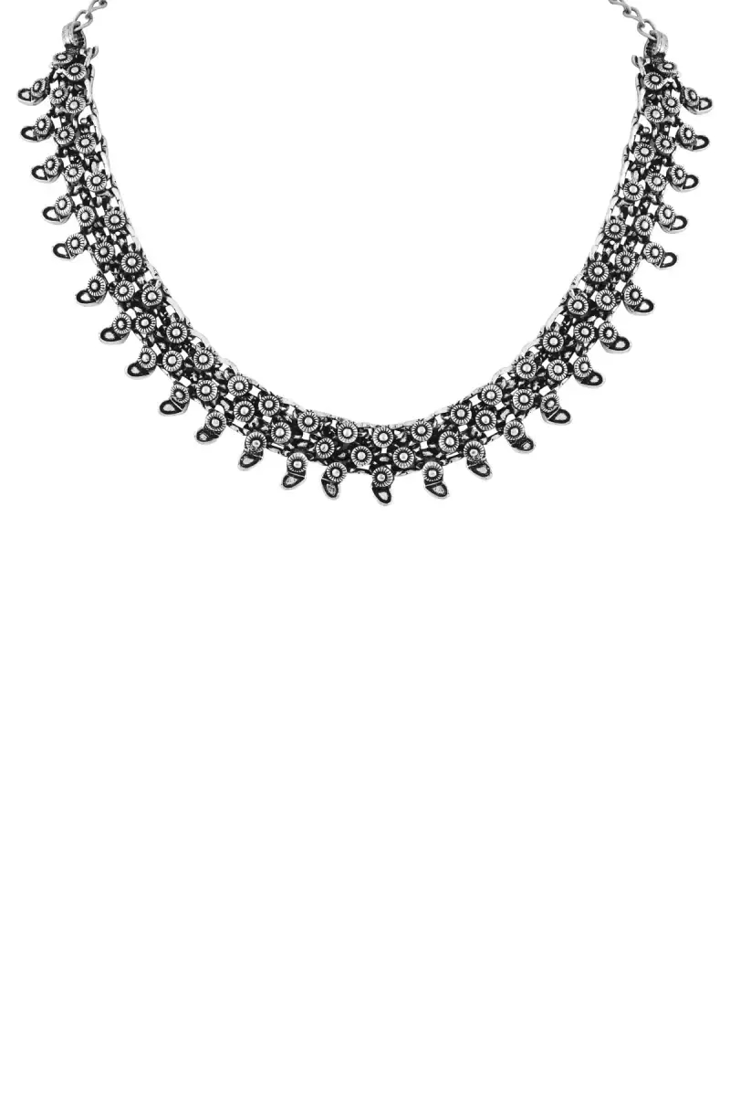 Oxidised Silver Floral Design Necklace for Women