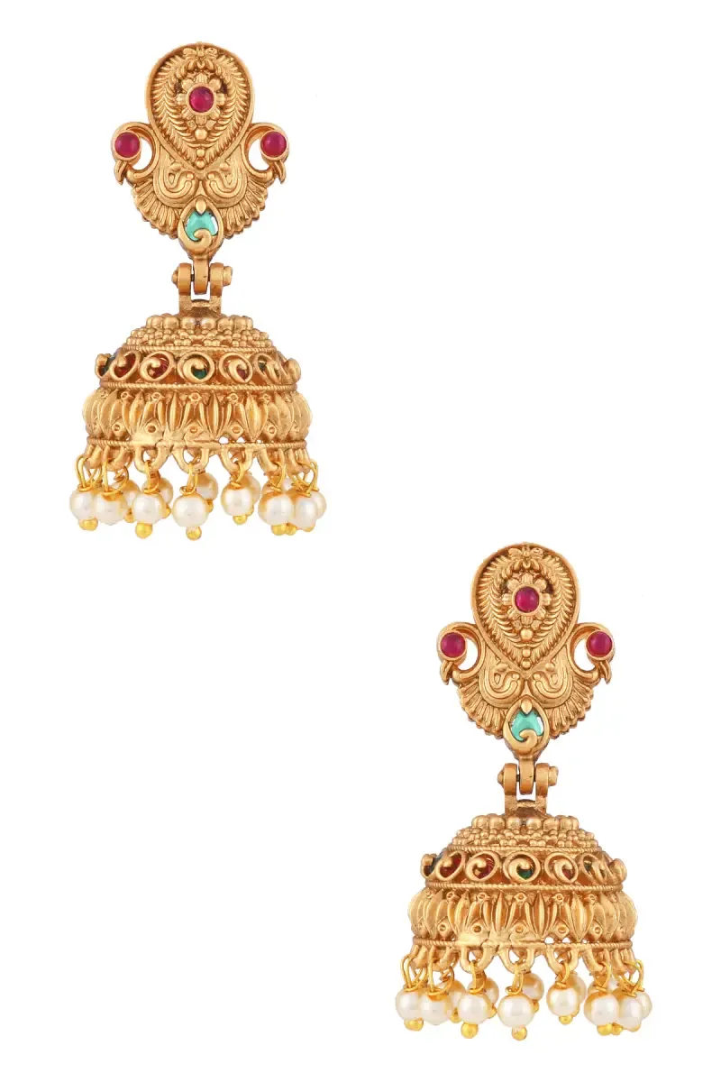 Gold Plated Peacock Design Jhumki Earrings for Women