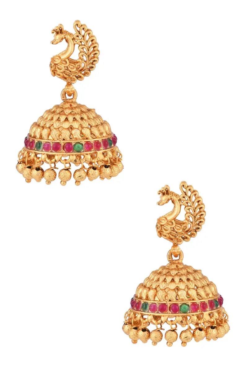 Gold Plated Peacock Design Jhumki Earrings for Women