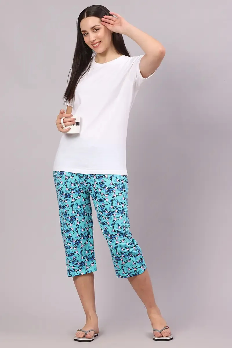 Cotton Hosiery Printed Capri for Women 