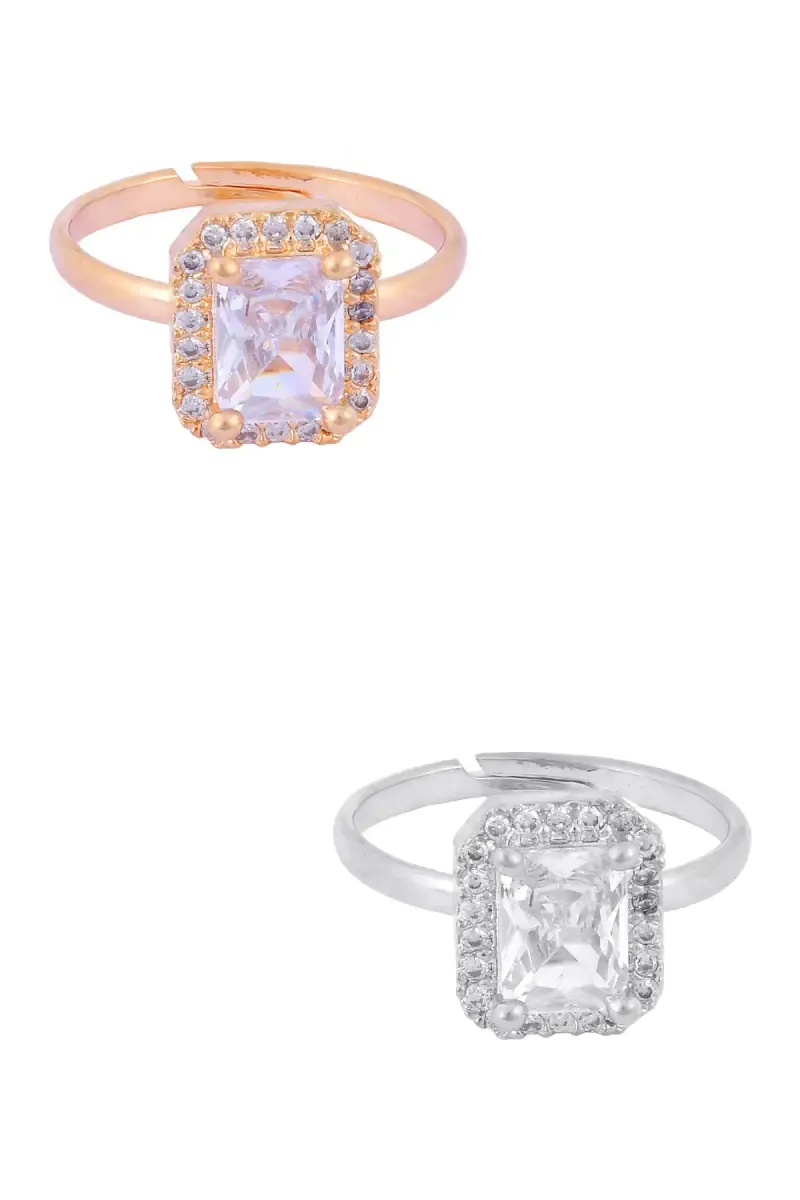 Emerald-cut Adjustable Rings for Girls & Women - Set of 2