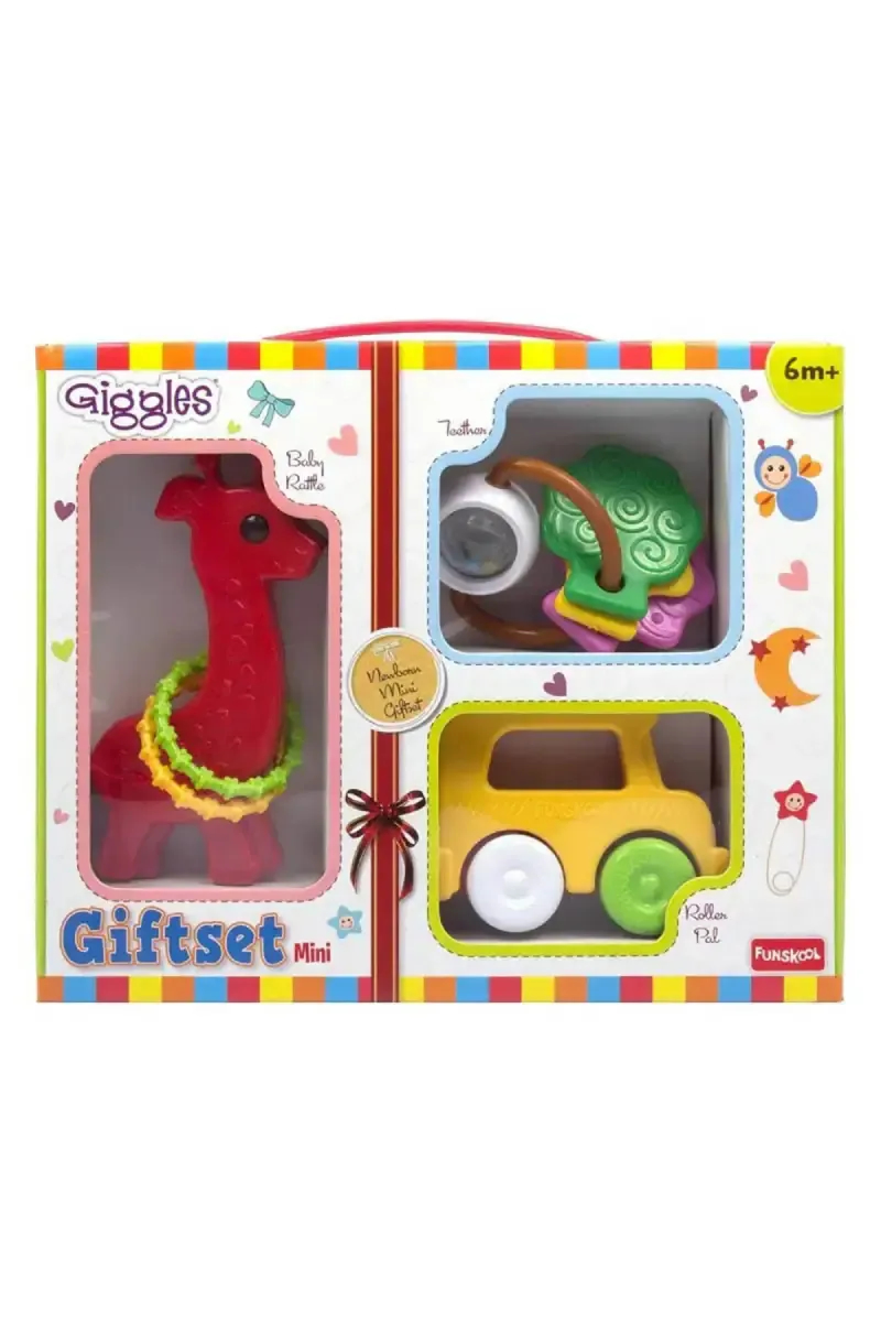 Funskool Giggles Baby Toys Giftset (Multicolor) - Pack of 3 (Rattle, Teether, Vehicle) 