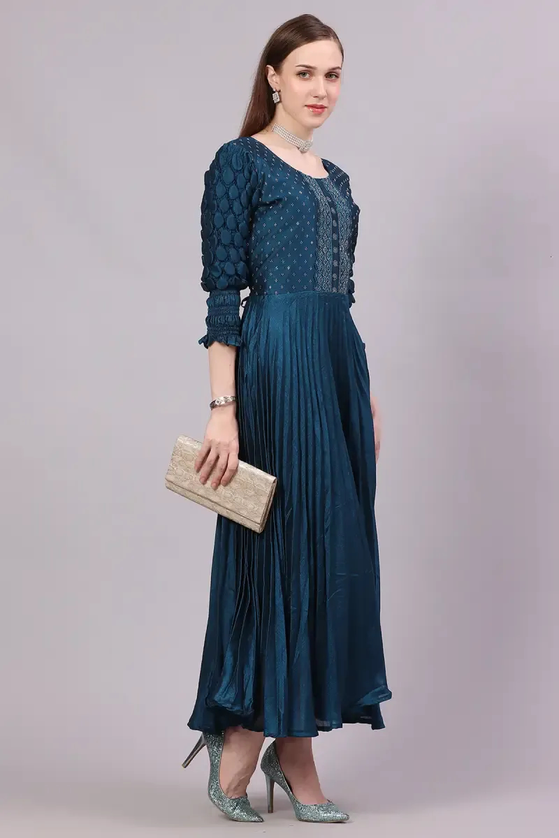 Art Silk Embellished Flared Gown for Women