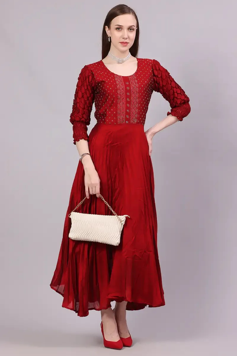 Art Silk Embellished Flared Gown for Women