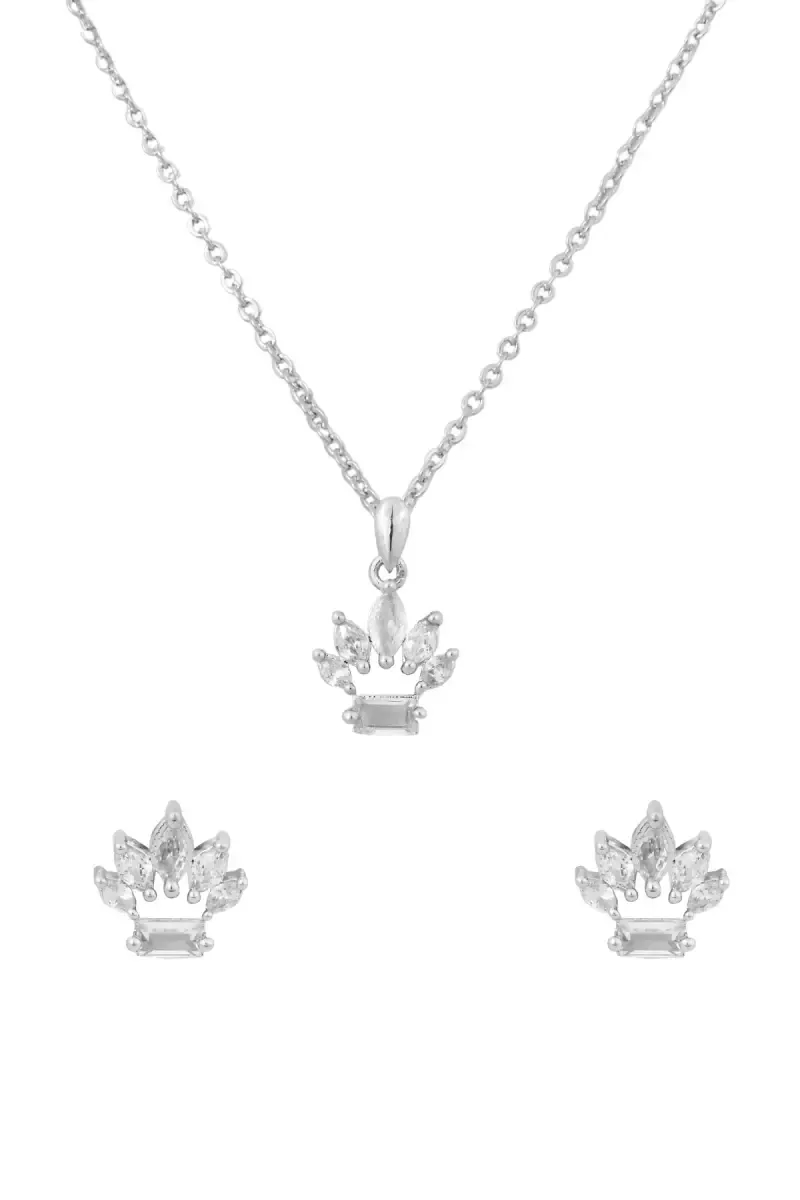 Silver Plated Crown Design Necklace Set for Women