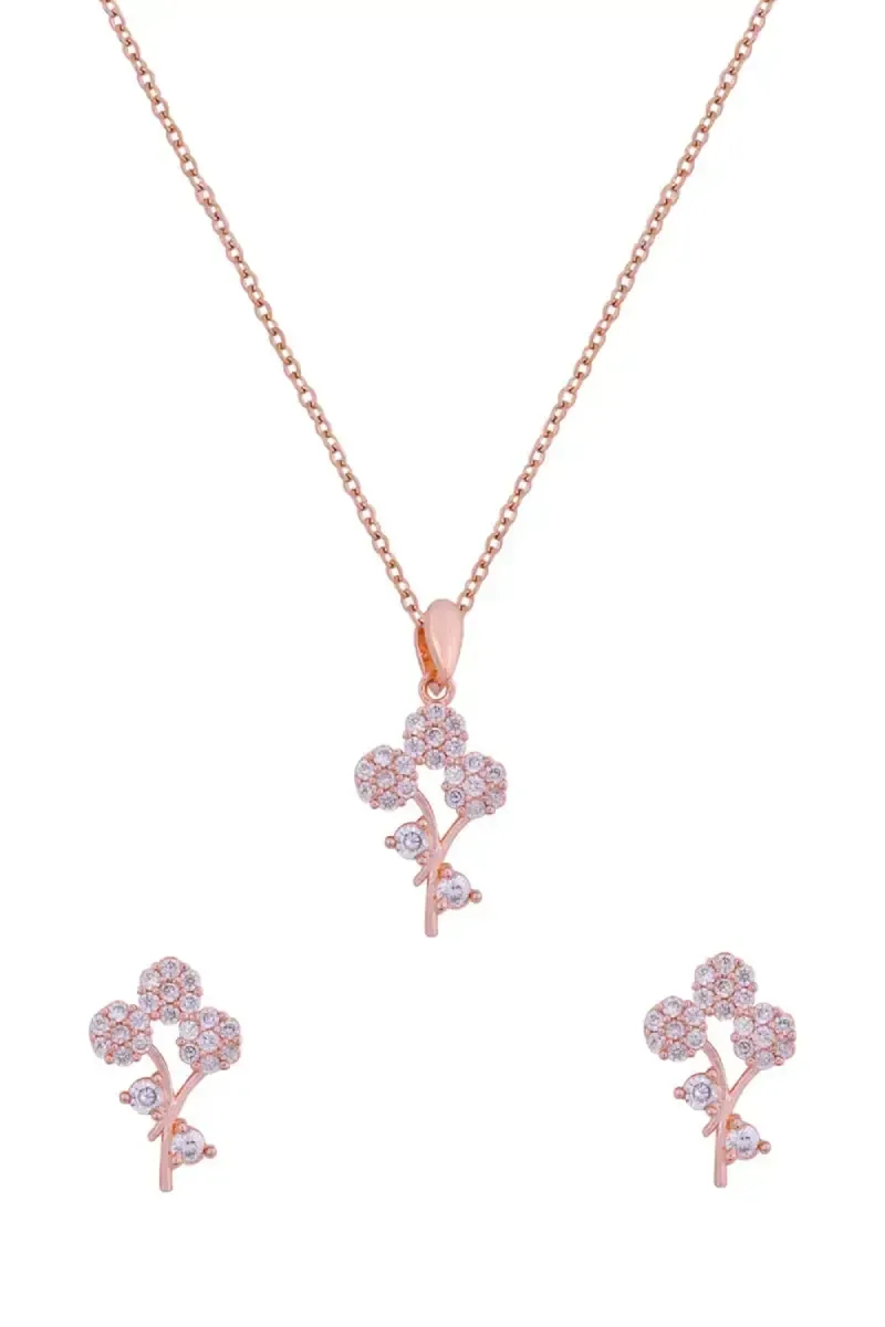 Rose Gold Floral Pendant Necklace Set for Women