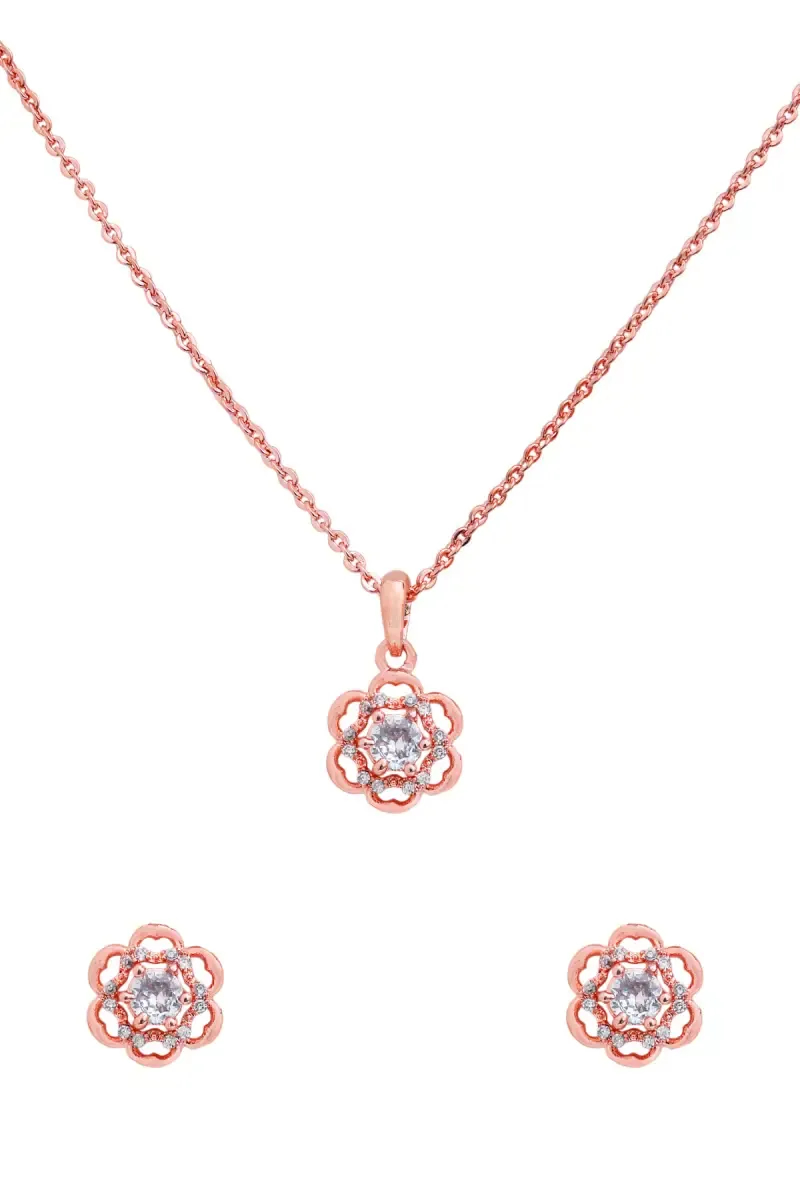 Rose Gold Floral Pendant Necklace Set for Women