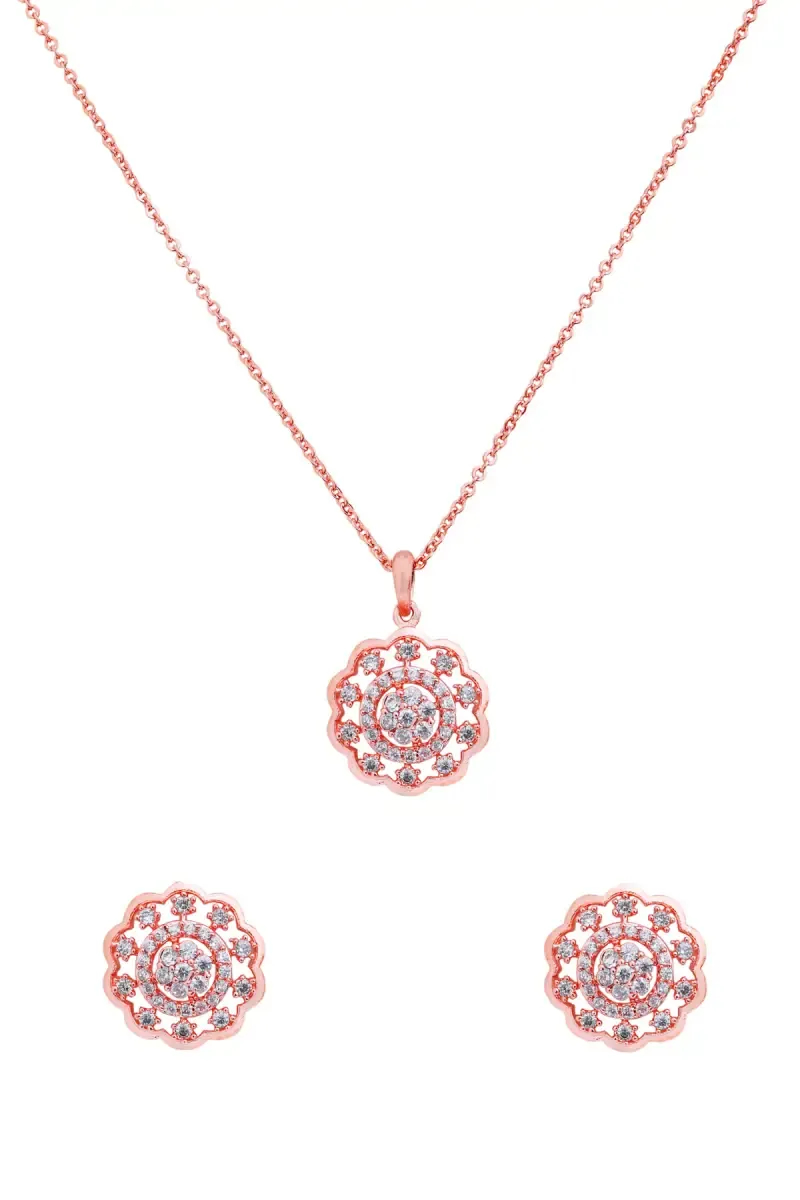 Rose Gold Floral Necklace Set for Women