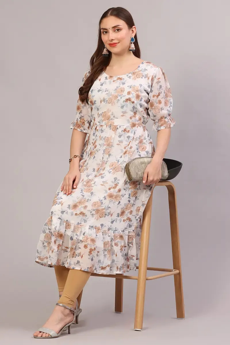 Georgette Floral Printed Flared Kurti for Women