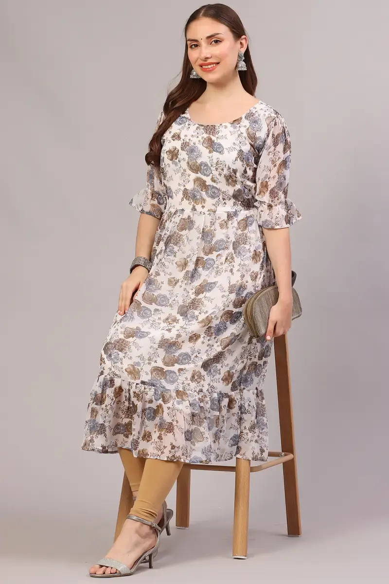 Georgette Floral Printed Flared Kurti for Women