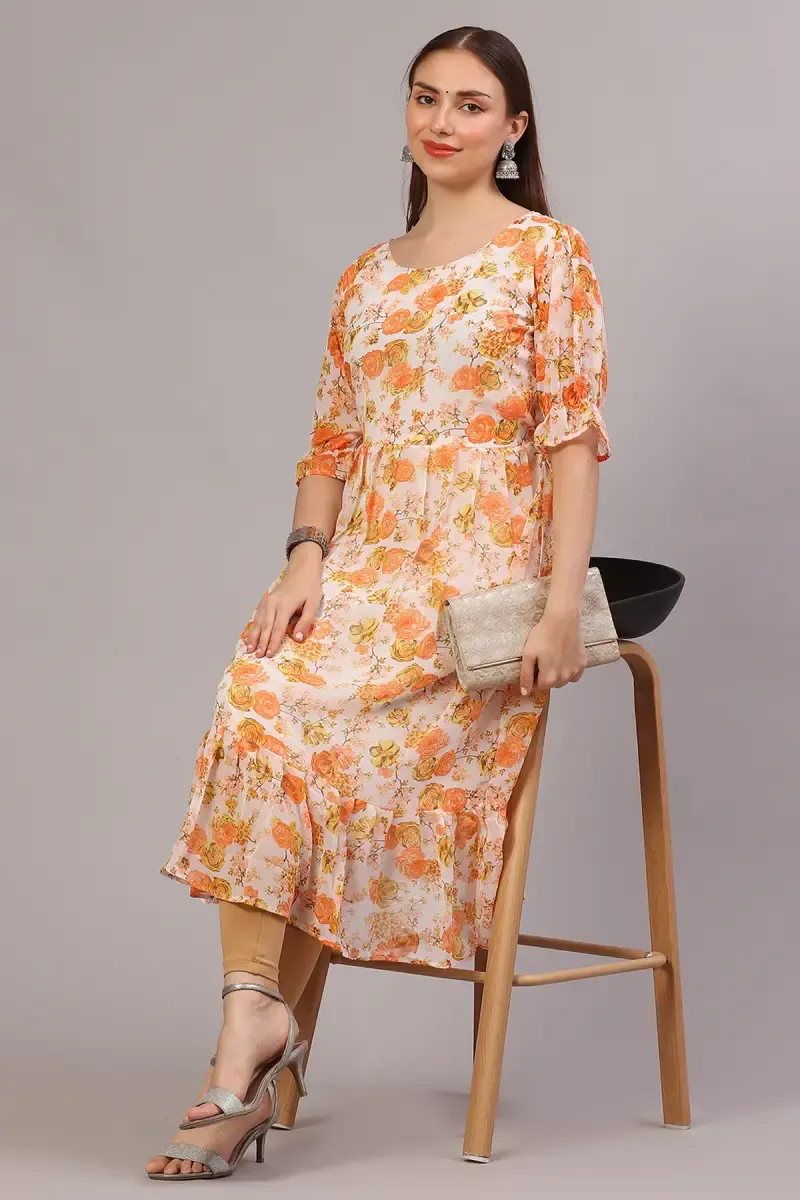 Georgette Floral Printed Flared Kurti for Women