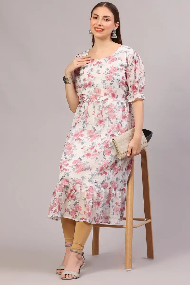 Georgette Floral Printed Flared Kurti for Women