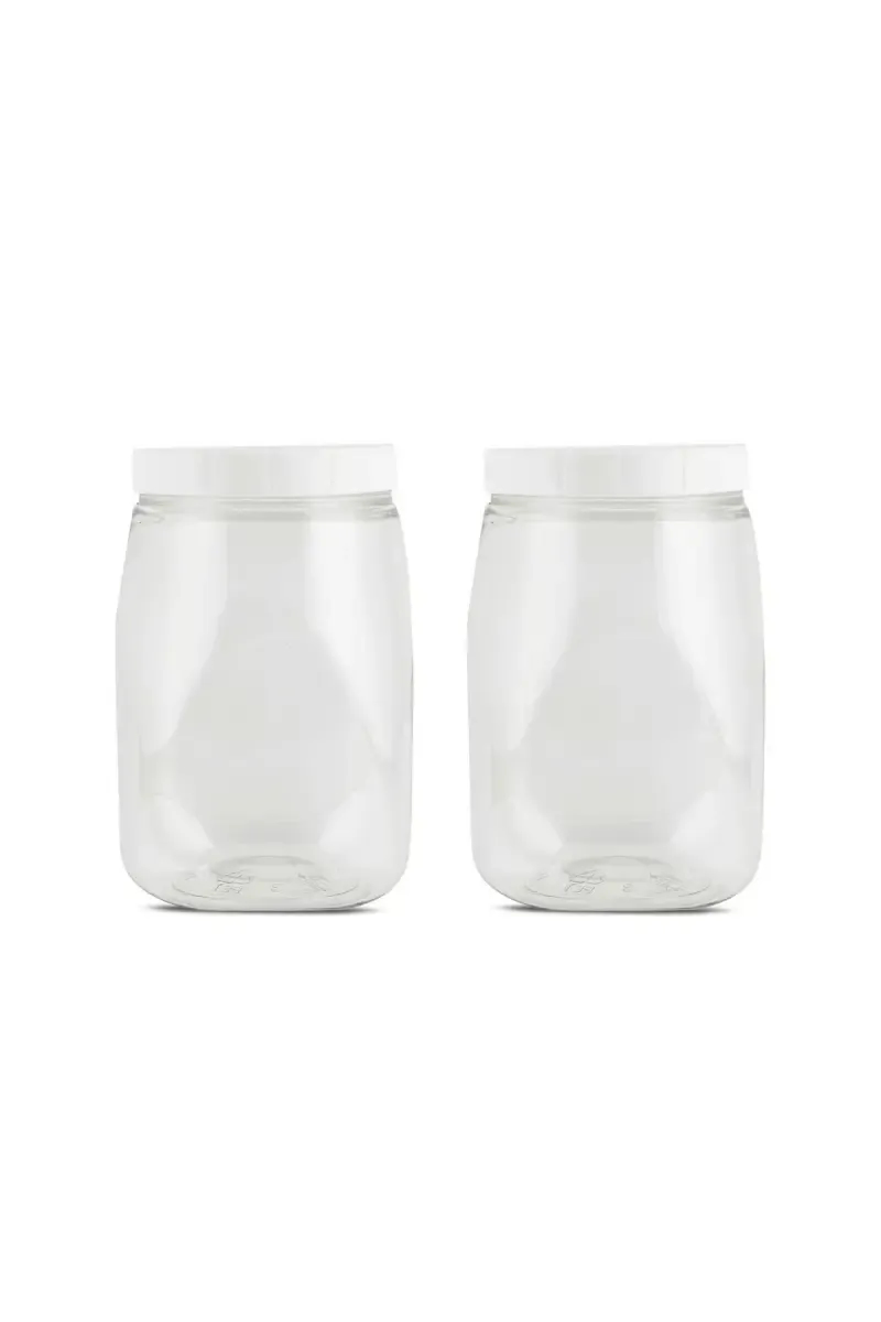 Pearlpet Plastic Space Saver Jar Container, Set of 2 - 1000gm (Each)