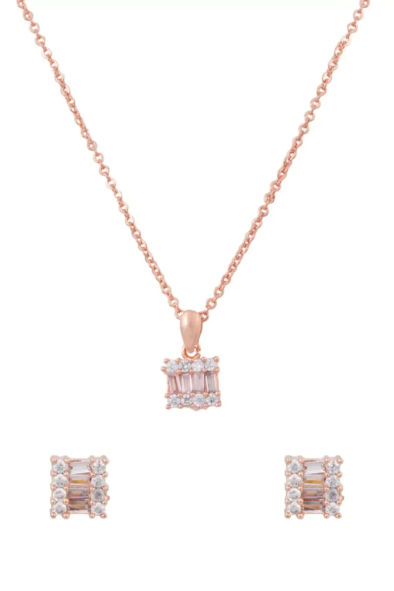 Rose Gold Square Pendant Necklace Set for Women