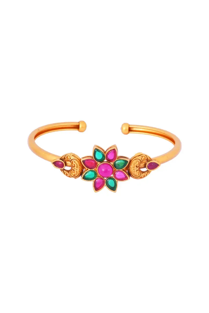 Matte Antique Finish Adjustable Floral Cuff Bracelet for Women