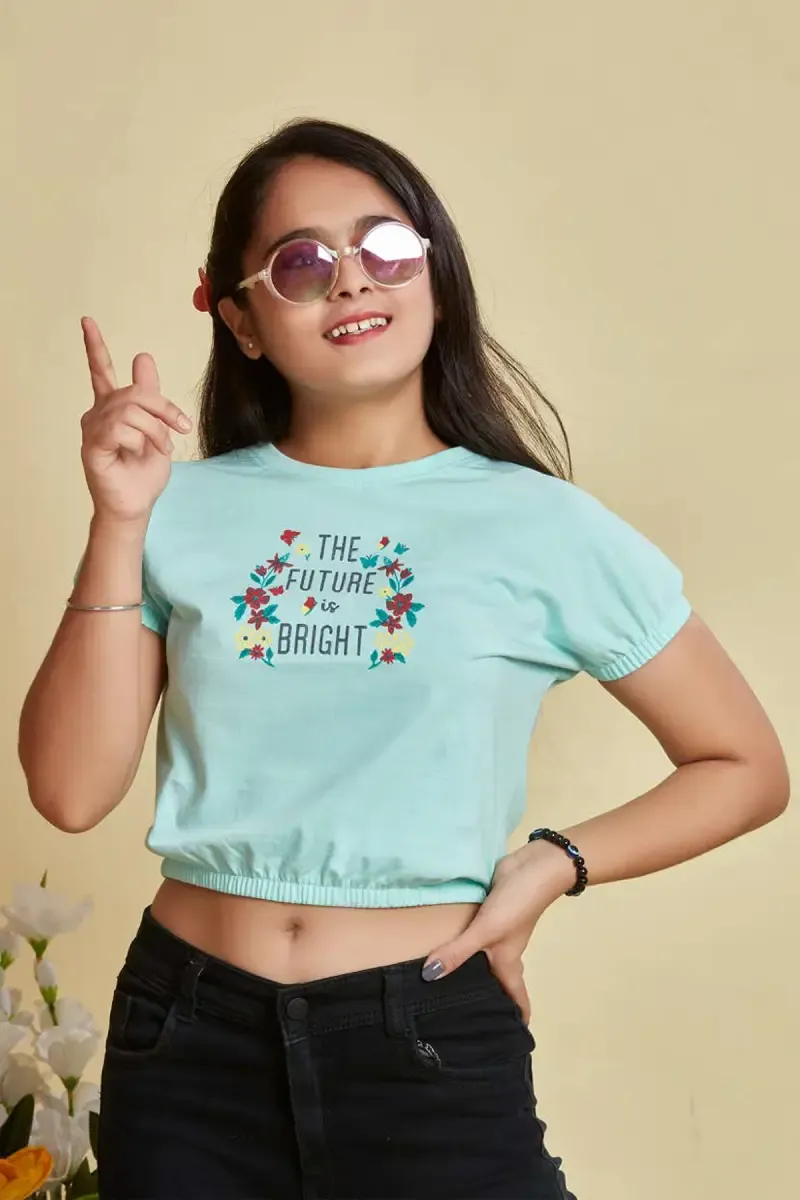 Cotton Printed Crop T-Shirt for Girl (2 - 12 Yrs)