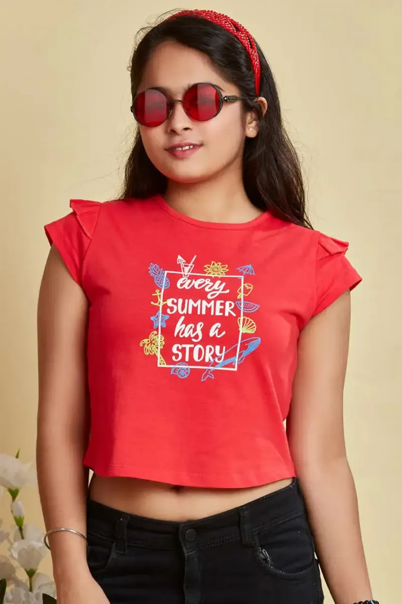 Cotton Hosiery Printed T-Shirt for Girl (2 - 12 Yrs)