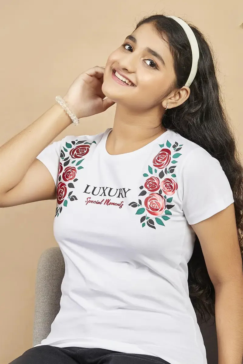 Cotton Hosiery Typographic Printed T-Shirt for Girl (3 - 14 Yrs)