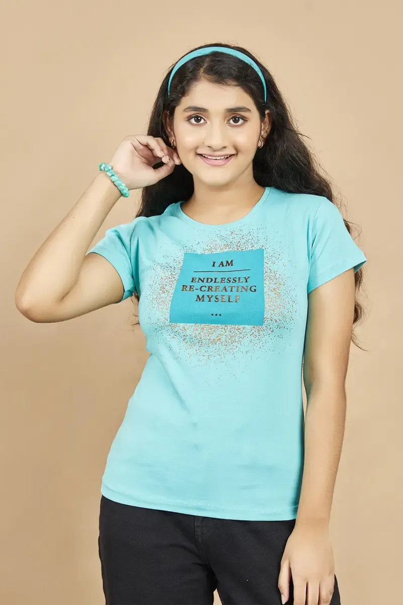 Cotton Hosiery Typographic Printed T-Shirt for Girl (3 - 14 Yrs)