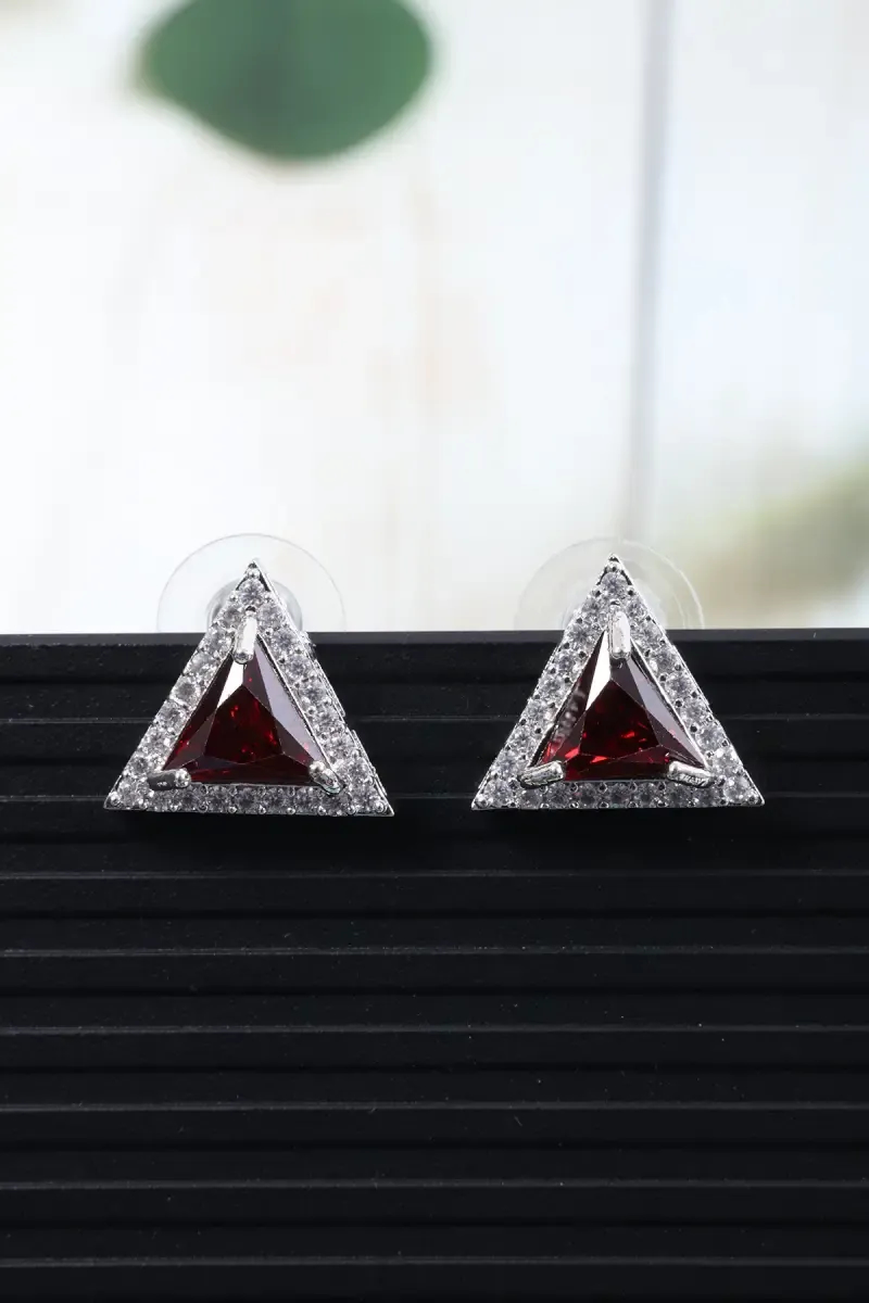Silver Plated Triangle Shaped Stud Earrings for Girls & Women