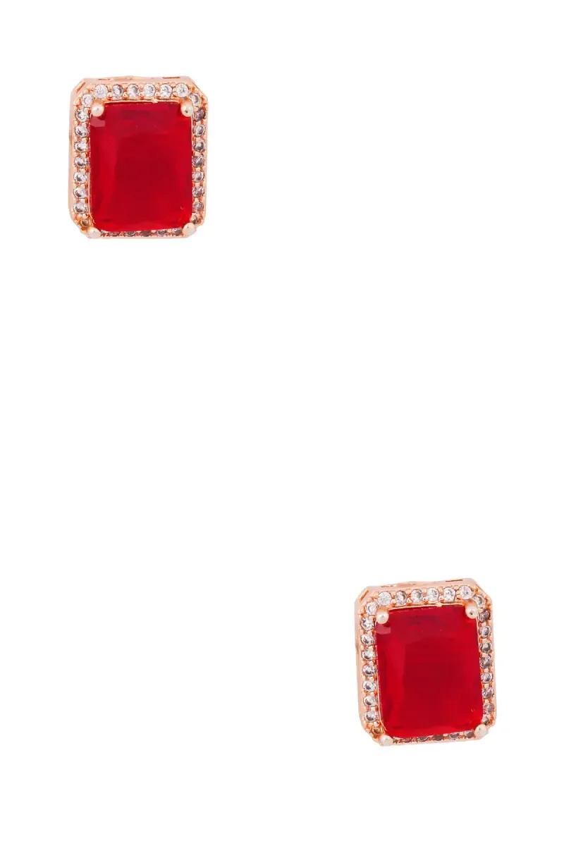 Rose Gold Rectangle Stud Earrings for Girls & Women