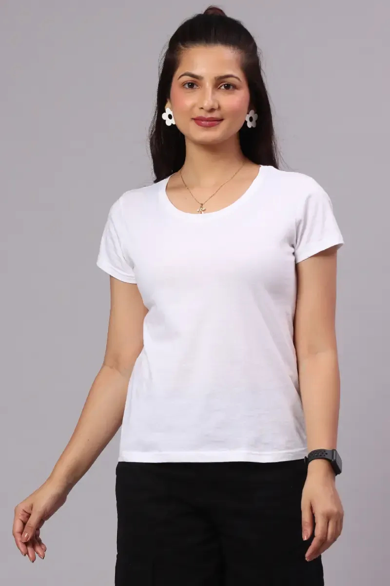 Cotton Hosiery Solid T-Shirt for Women