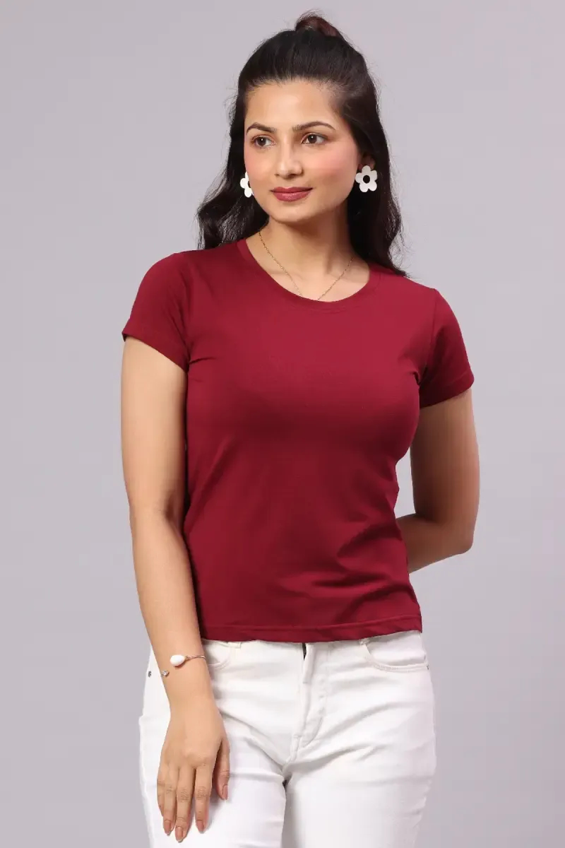 Cotton Solid T-Shirt for Women