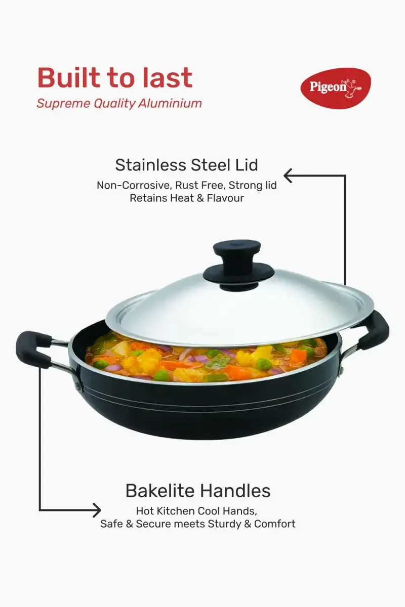 Pigeon Nonstick Aluminium Kadai with Lid - 2 Ltr